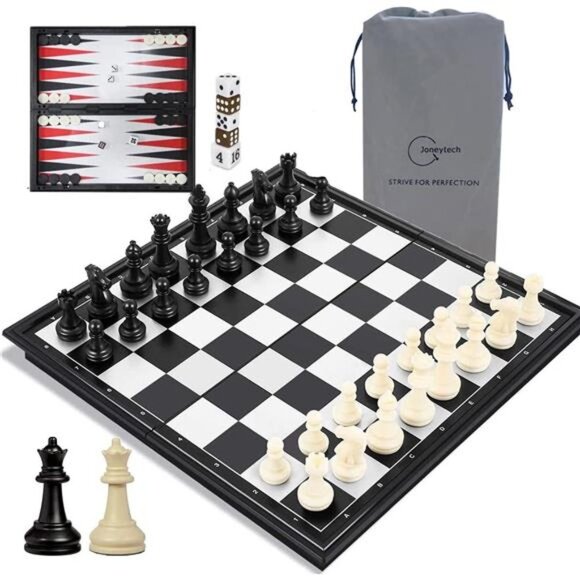 Magnetic Chess Set for Kids and Adults, 13 inch 3 in 1 Chess Checkers Backgammon